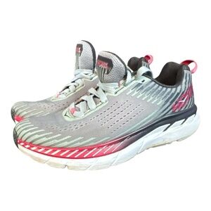 Hoka One One Gray and Pink Athletic Shoes with Maximalist Cushioning